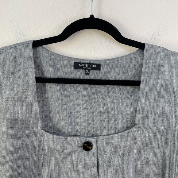 Lafayette 148 New York Womens XL Gray 100% Linen Sleeveless Belted Midi Dress - Picture 12 of 14